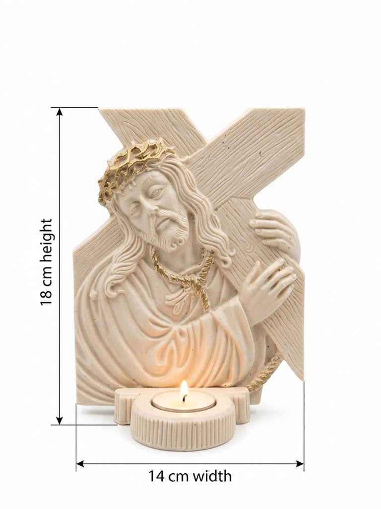 30044 Jesus Carrying the Cross Relief Statue with Candle Holder (18 cm x 14 cm) HFS