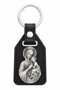 40052 Silver Virgin Mary & Baby Jesus Leather Fob Keychain