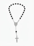 Black Crystal Beaded Auto Rosary – Our Lady of Fatima Centerpiece RES