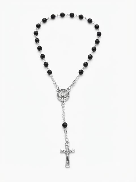 Black Crystal Beaded Auto Rosary – Our Lady of Fatima Centerpiece RES