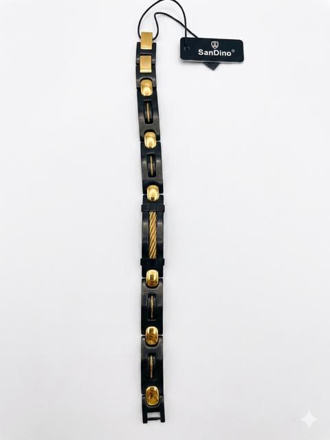 SanDino Men’s Black & Gold-Tone Stainless Steel Cable Link Bracelet CNB