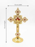 Ornate Sunburst Standing Crucifix with Enamel & Red Gemstones (16 cm x 10 cm) CRS