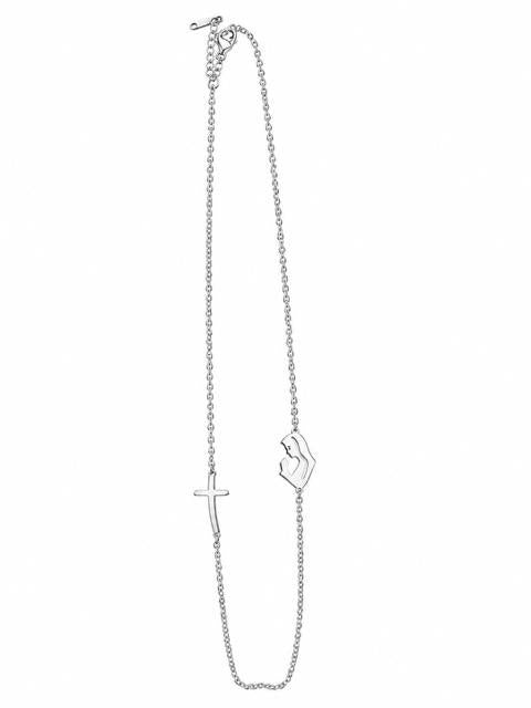 40007 Silver Virgin Mary & Sideways Cross Pendant Chain CNB
