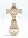 Celtic Crucifix Statue with Candle Holder & Gold Accents (22 cm x 13 cm) CRS