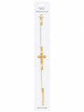 40034 Gold Crystal Cross White Braided Cord Bracelet CNB