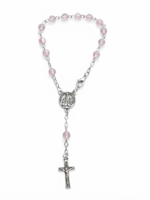 Iridescent Soft Pink Auto Rosary – Our Lady of Fatima Centerpiece RES