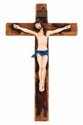 Rustic Wooden Wall Crucifix with Royal Blue Sash (32 cm x 21 cm) CRS