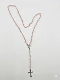 Blush Pink Crystal Beaded Full Rosary – Antique Silver Heart Centerpiece RES