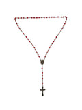 Red Crystal Bead Rosary Necklace with Antique Bronze Accents RES