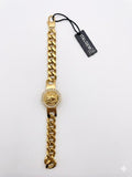 Italgem Steel Gold-Tone Medusa Emblem Cuban Chain Bracelet with Crystal Halo CNB