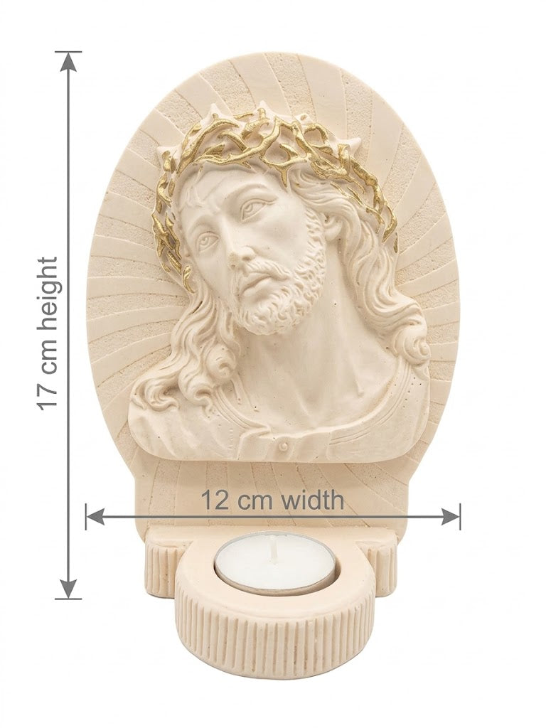 30045 Sacred Face of Jesus Relief Plaque with Candle Holder (17 cm x 12 cm) HFS