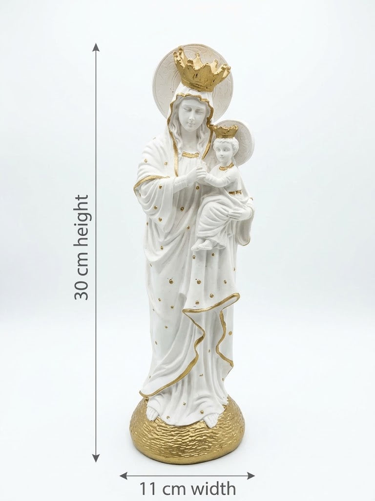 30047 Crowned Virgin Mary with Child Jesus Statue with Gold Accents HFS