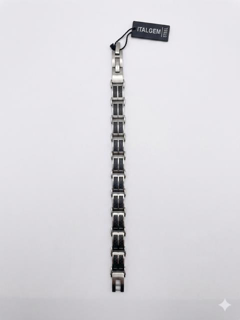 Italgem Steel Men’s Stainless Steel & Carbon Fiber Pattern Link Bracelet CNB