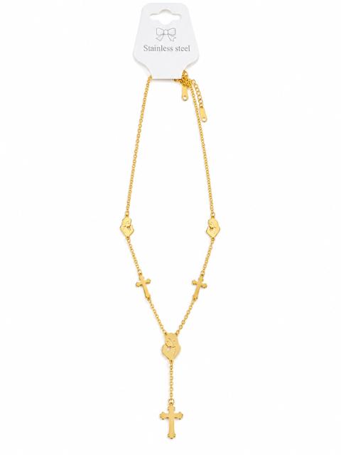 40022 Gold Stainless Steel Virgin Mary & Cross Necklace CNB