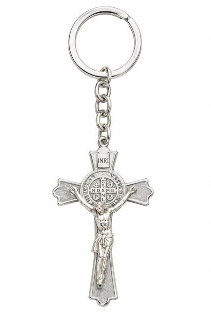 40056 Silver St. Benedict Flared Crucifix Metal Keychain