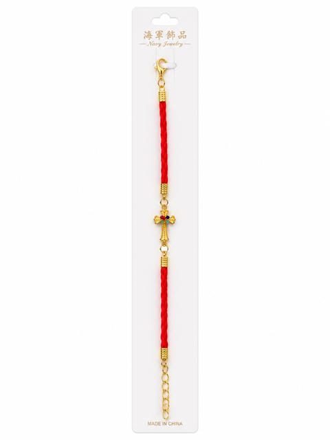 40038 Gold Multi-Color Crystal Cross Red Braided Cord Bracelet CNB