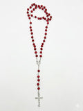 Crimson Red Wooden Bead Rosary Necklace RES