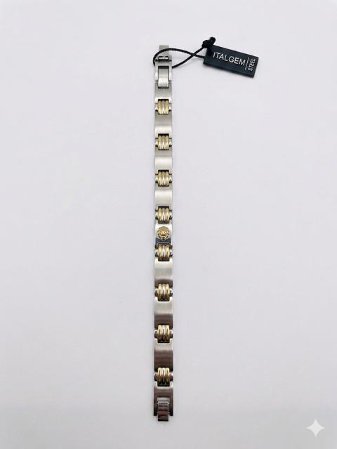 ITALGEM Steel Two-Tone Lion Emblem Link Bracelet CNB