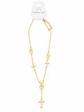 40023 Gold Stainless Steel Big Virgin Mary Profile & Cross Station Y-Necklace CNB