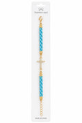 40030 Gold Rhinestone Cross Turquoise Braided Cord Bracelet CNB