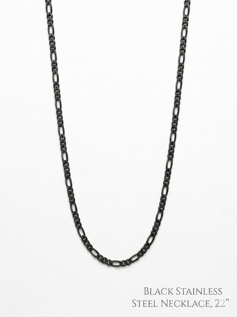 Black Stainless Steel Figaro Chain Necklace – Matte Finish CNB
