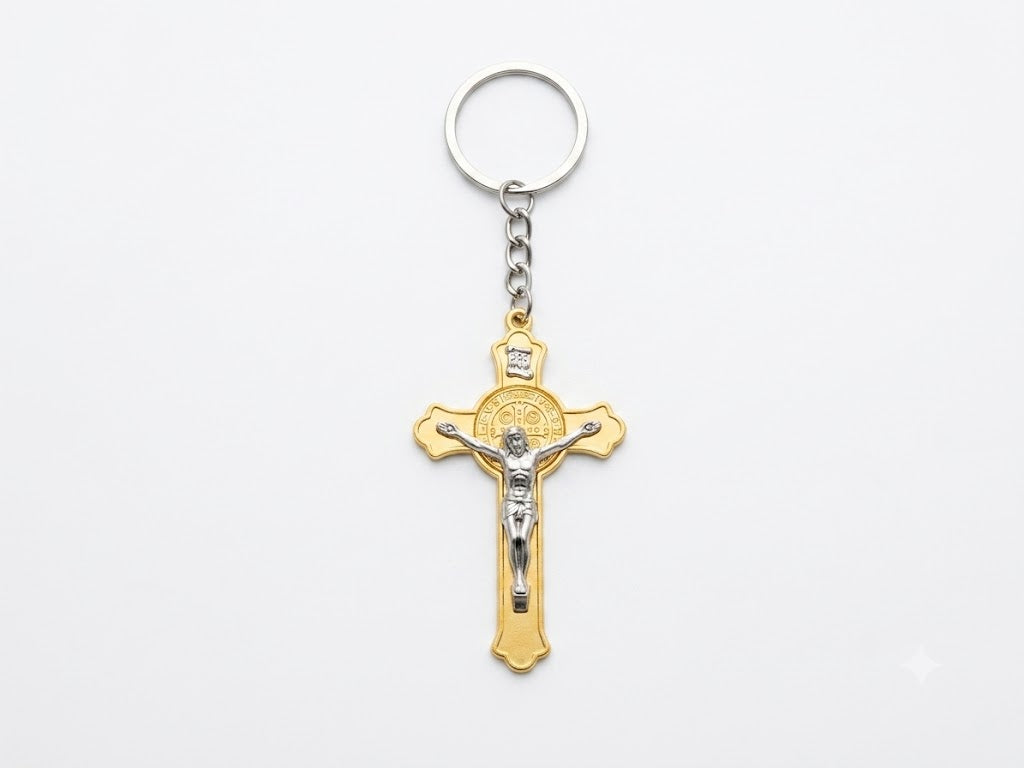 40041 Gold & Silver Two-Tone St. Benedict Crucifix Keychain
